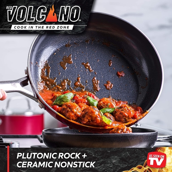 Red Volcano Frying Pan Textured Ceramic Nonstick 10" Skillet Stainless Steel NEW - Picture 7 of 7